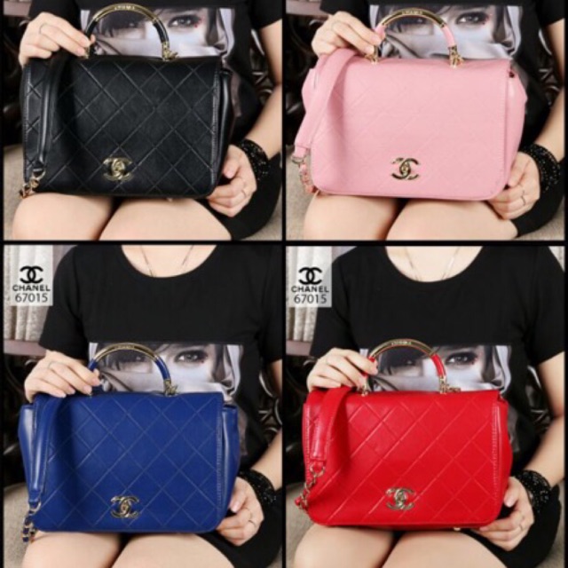 BAG CHANEL'S Cherry Bell Chic Flap Bag With Top Handle Hardware Gold Like Ori Leather (67015).