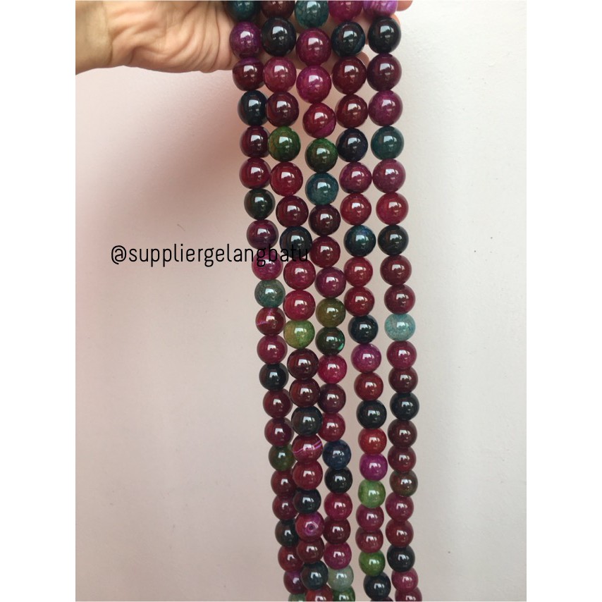 natural 16mm rainbow colour onyx ready stock pancawarna kilap serat beads craft aksesoris grosir