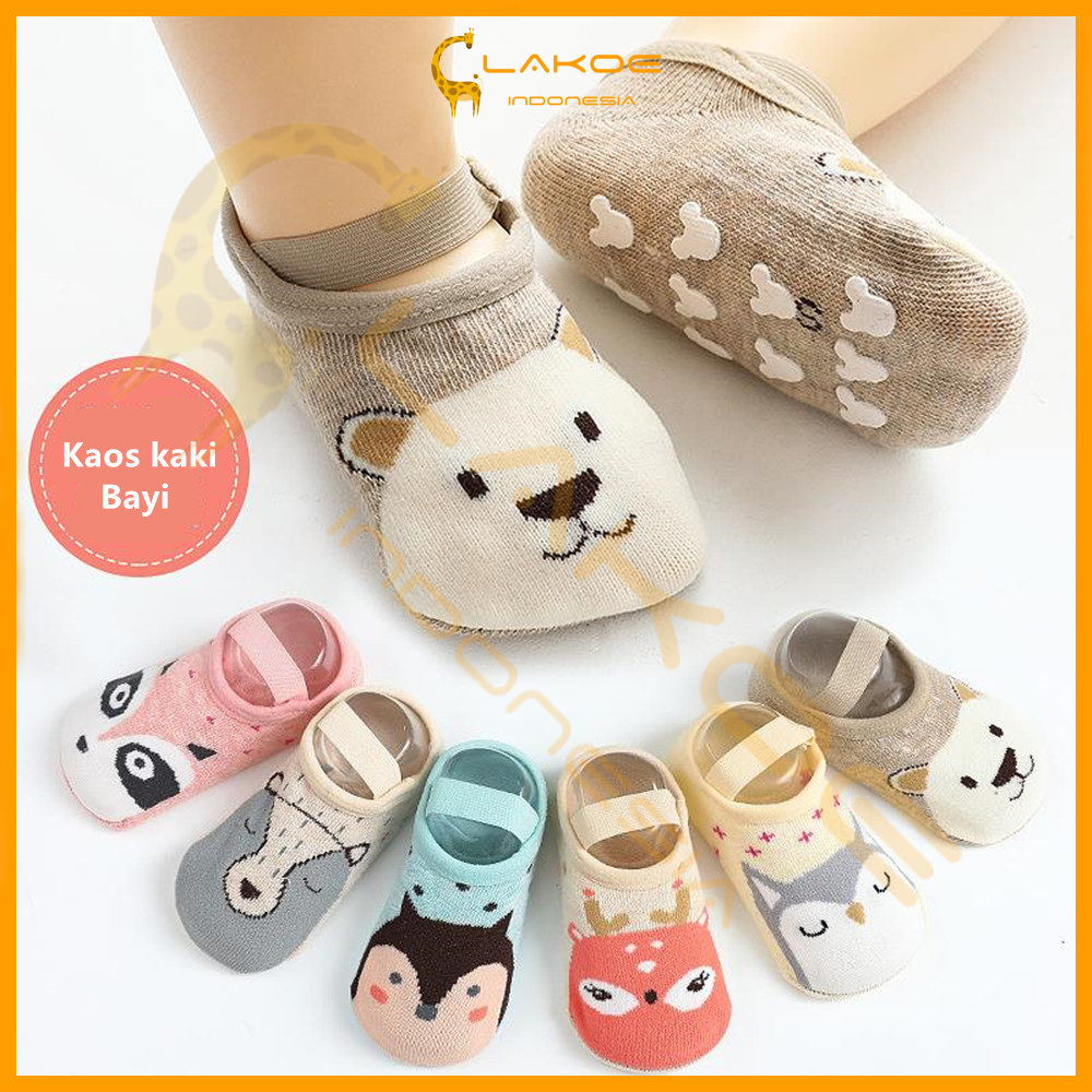 LAKOE kaos kaki anak bayi ankle dengan strap /Sepatu kaus kaki anak bayi bahan katun anti slip