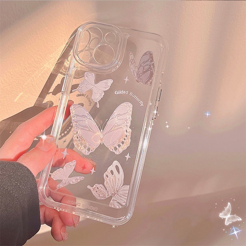 【Ready Stock】Soft Case Compatible for iPhone 14 13 12 11 Pro Max X XR Xs Max SE 2020 iPhone 7 8 6 6s Plus Fashion Ins Style Butterfly Phone Case Non-slip Case Hp Transparent Shockproof Handphone Case Soft TPU Protective Back Cover