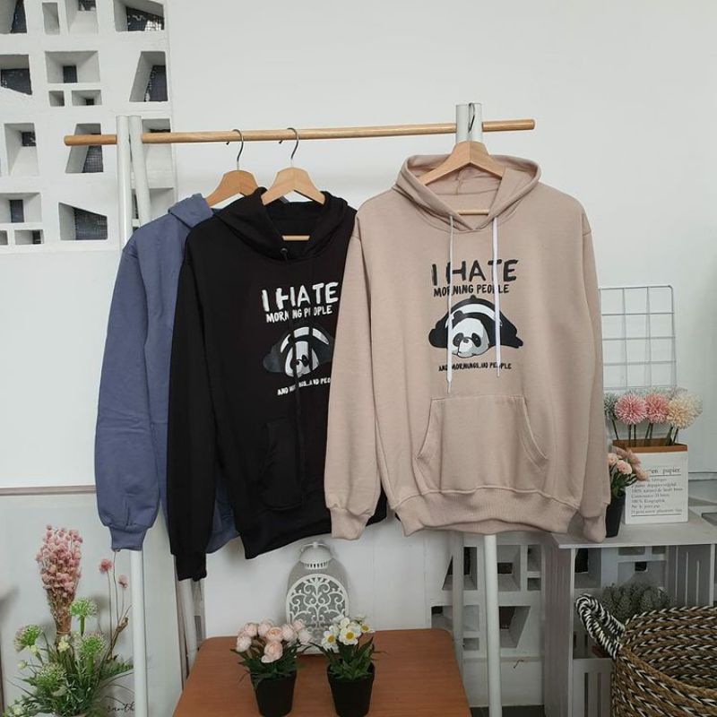 I HATE MORNING PEOPLE panda sweater crewneck bahan fleece trendy