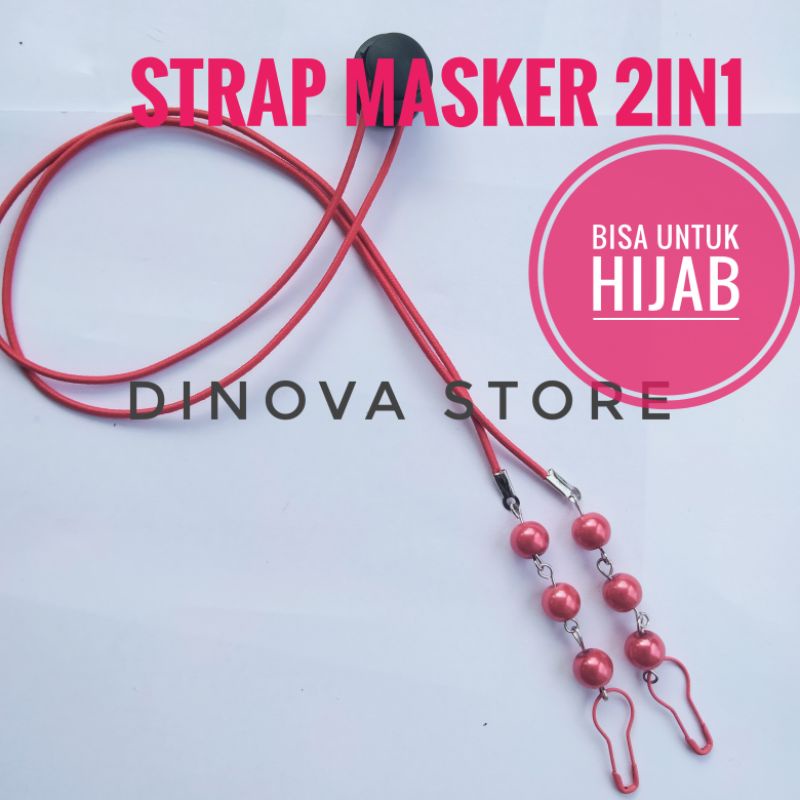 Strap masker hijab 2 in 1 MUTIARA 8M polos stoper/konektor masker