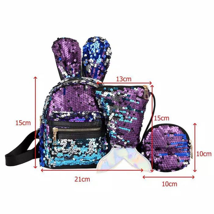 MOMBABY1 Tas Ransel Sequin Anak Motif Kelinci / Tas Trendy Anak Sequin Motif