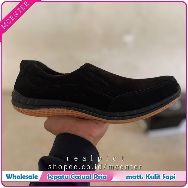 SAMAN Sepatu Pria Casual Bahan Kulit Asli Model Slip On Pria Ready 3 warna Hitam Coklat Tan 6 pilihan ukuran 39, 40, 41, 42, 43, 44