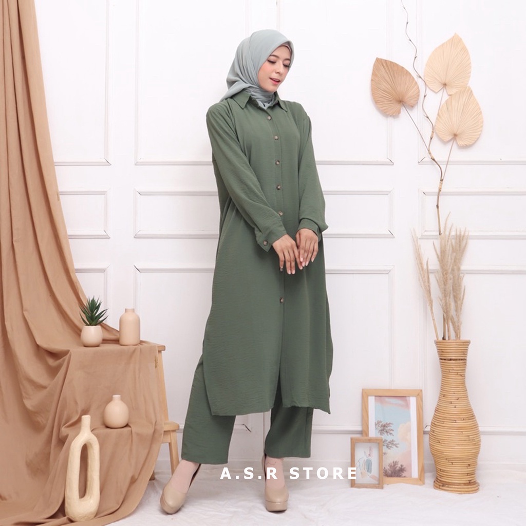 CALISTA ONE SET MAT ITY MANGO CREPE PREMIUM SETELAN LONG TUNIK SUDAH TERMASUK CELANA SETCEL MUSLIM MODERN BAGUS CANTIK BISA BUSUI SIZE KUMPLIT S M L XL XXL UKURAN LENGKAP NORMAL REGULER BESAR GEDE JUMBO OVERSIZE BARU BERKUALITAS RAPIH A.S.R STORE FASHION