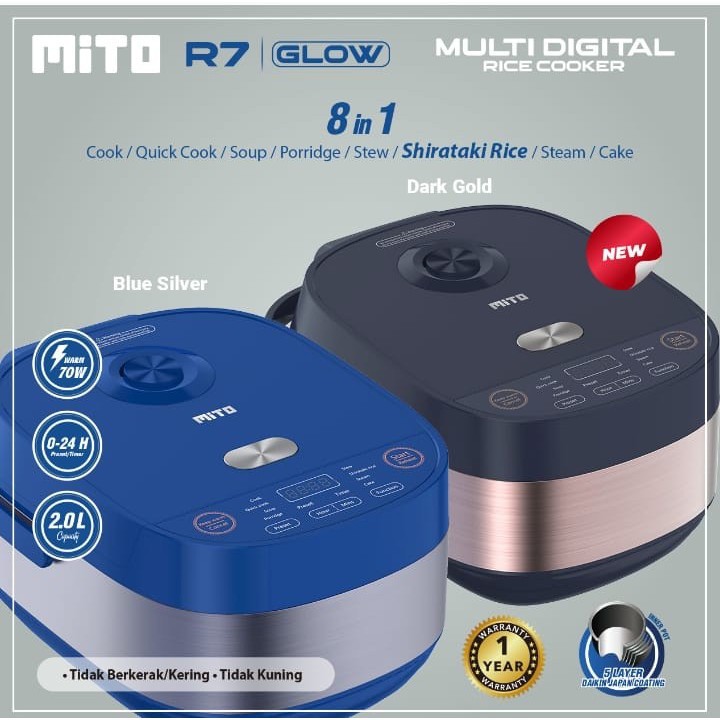 Mito R7 Glow Digital Rice Cooker 8in1 2 Liter