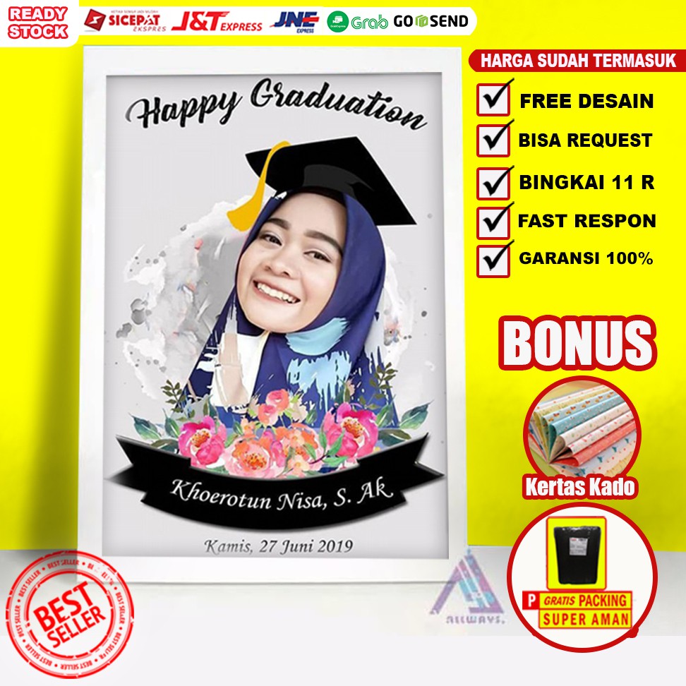 (CETAK+BINGKAI) Kado Wisuda / Kado Wisuda Cowo / Kado Wisuda Cewe / kado wisuda unik BISA REQUEST