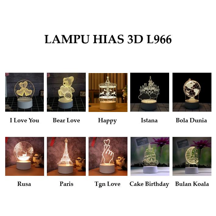 Grosir - L966 Lampu Hias 3D / Lampu Hias Akrilik Transparan / Lampu LED 3D Dekorasi Rumah / Lampu Tidur