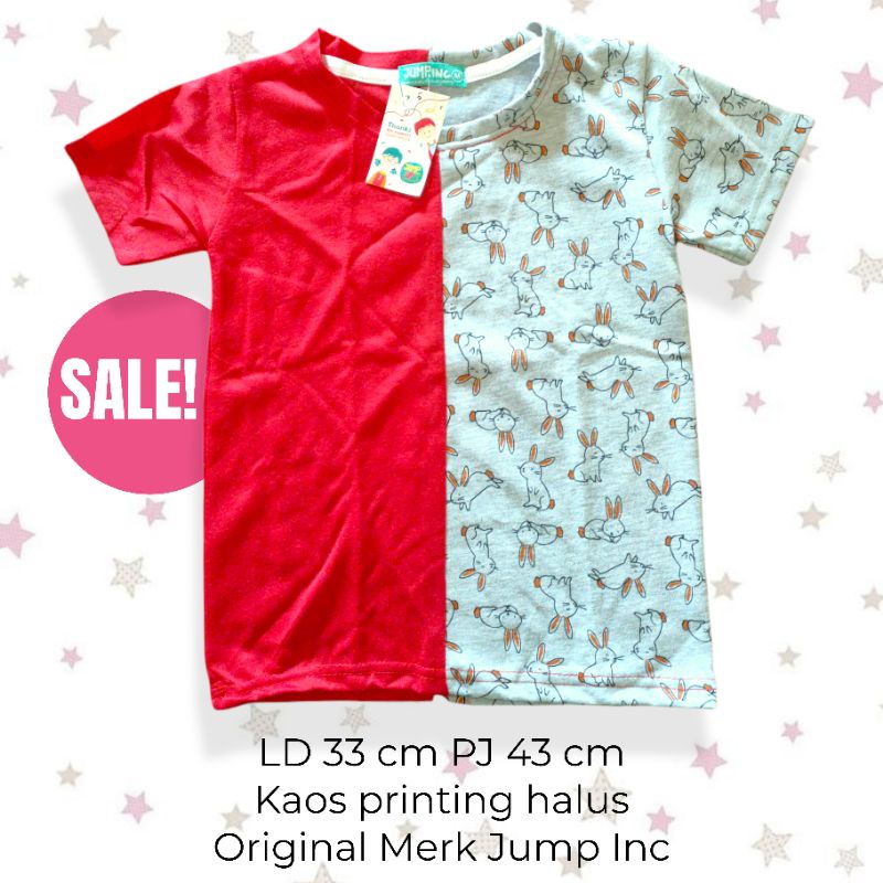 Obral Baju Anak Branded - Kaos Merah Kombinasi Printing Rabbit Merk Jump Inc