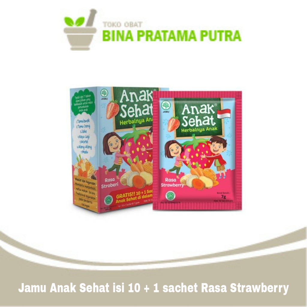 

Jamu Anak Sehat Rasa Strawberry / Anggur isi 10 + 1 sachet