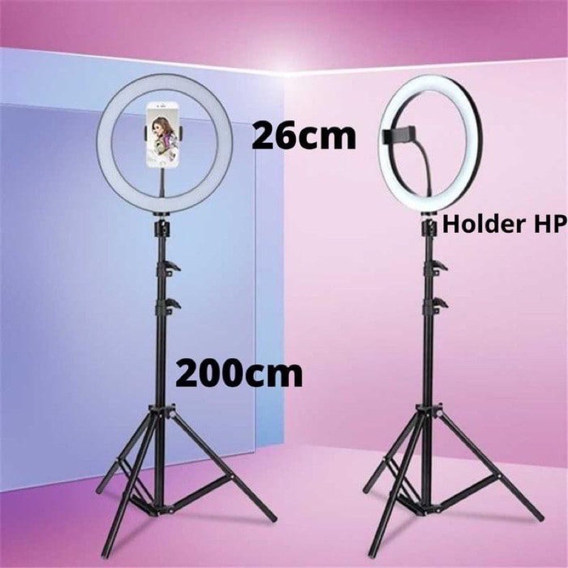 RING LIGHT 26CM + RINGLIGHT STAND TRIPOD 2.1M BERKUALITAS / TIK TOK Selfie Live / YOUTUBE