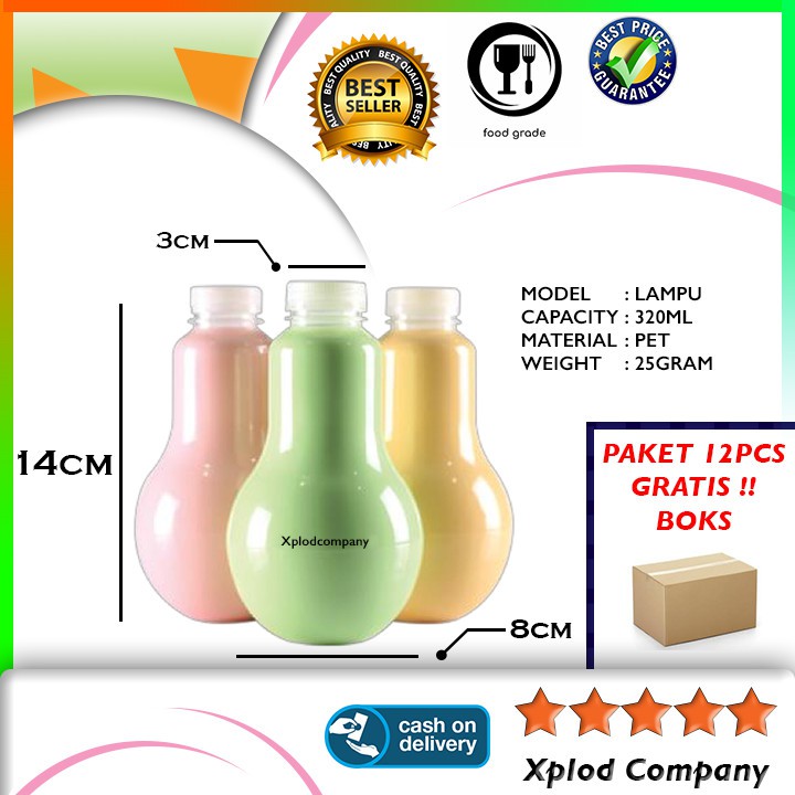 (Isi 12 24 dan 36Pcs) BOTOL KEMASAN MINUMAN UNIK BENTUK BOHLAM BOTOL PLASTIK IKAN CUPANG 330ML PAKET