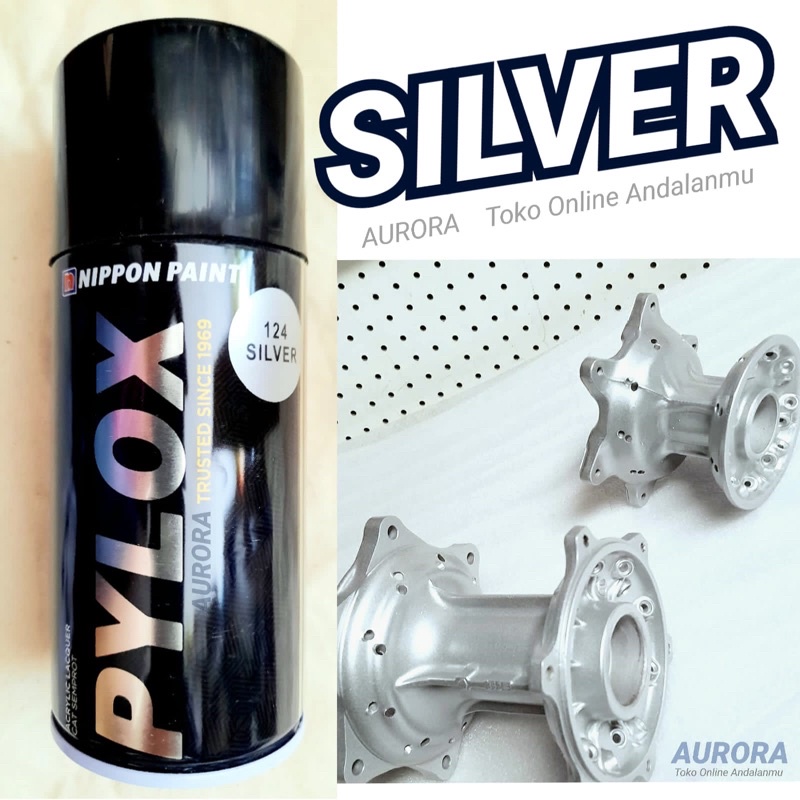 PYLOX SILVER 124 NIPPON PAINT 300ML cat semprot spray pilok pilox pylox nipon sepeda motor mobil