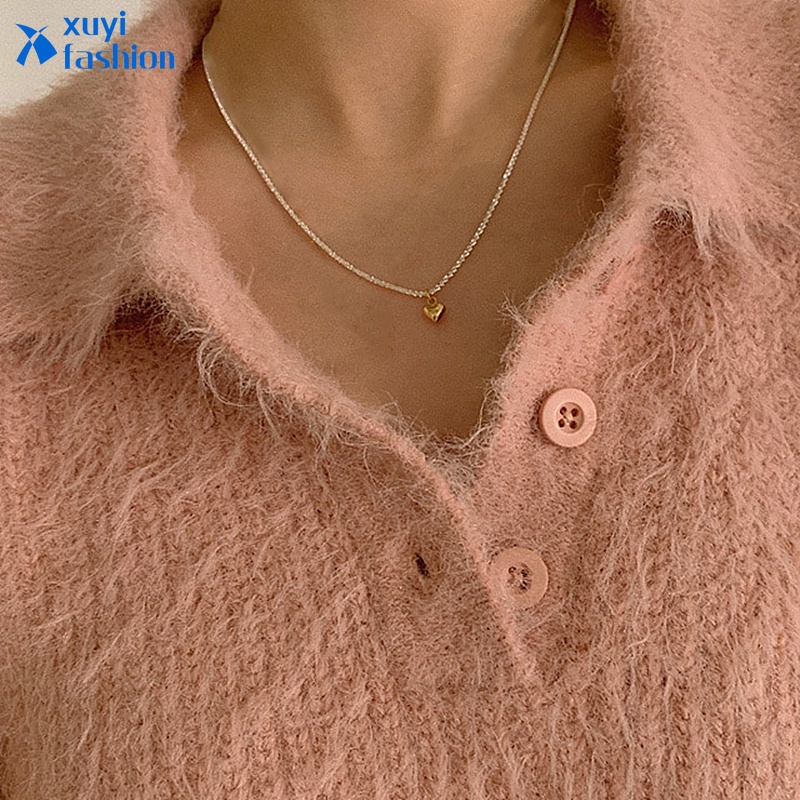 Kalung Choker Rantai Liontin Hati Warna Emas Untuk Wanita