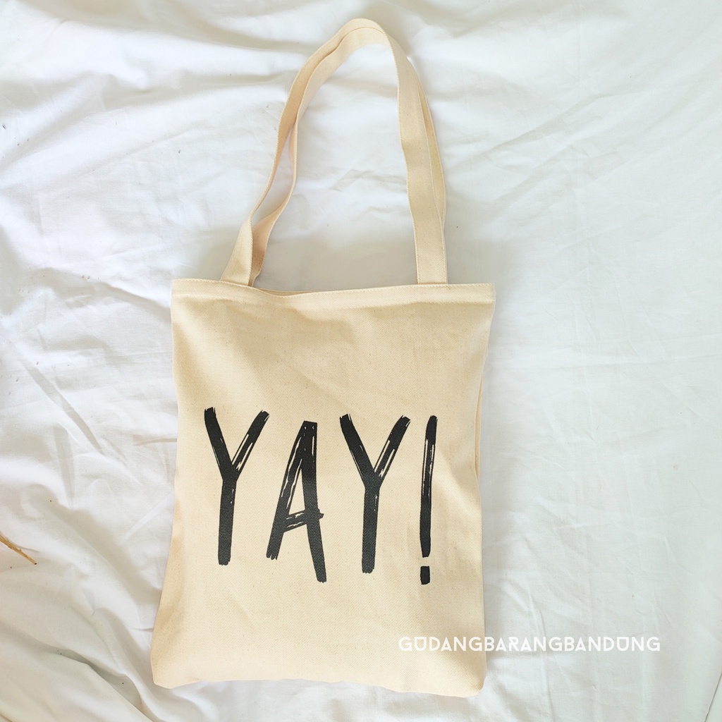 Totebag wanita kanvas resleting Design aesthetic YAY Broken White