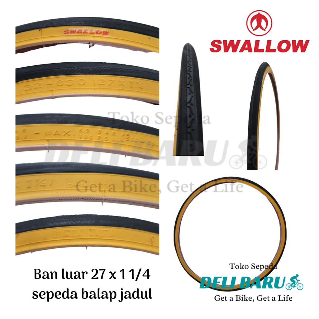 Swallow Ban luar 27 x 1 1/4 list kuning sepeda balap jadul