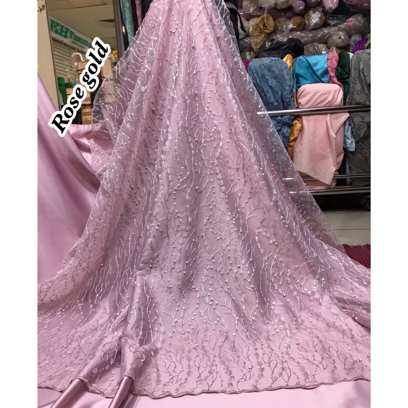 NEW!! Kain bahan Tulle akar padi embordir / bahan kebaya brokat Tulle padi.