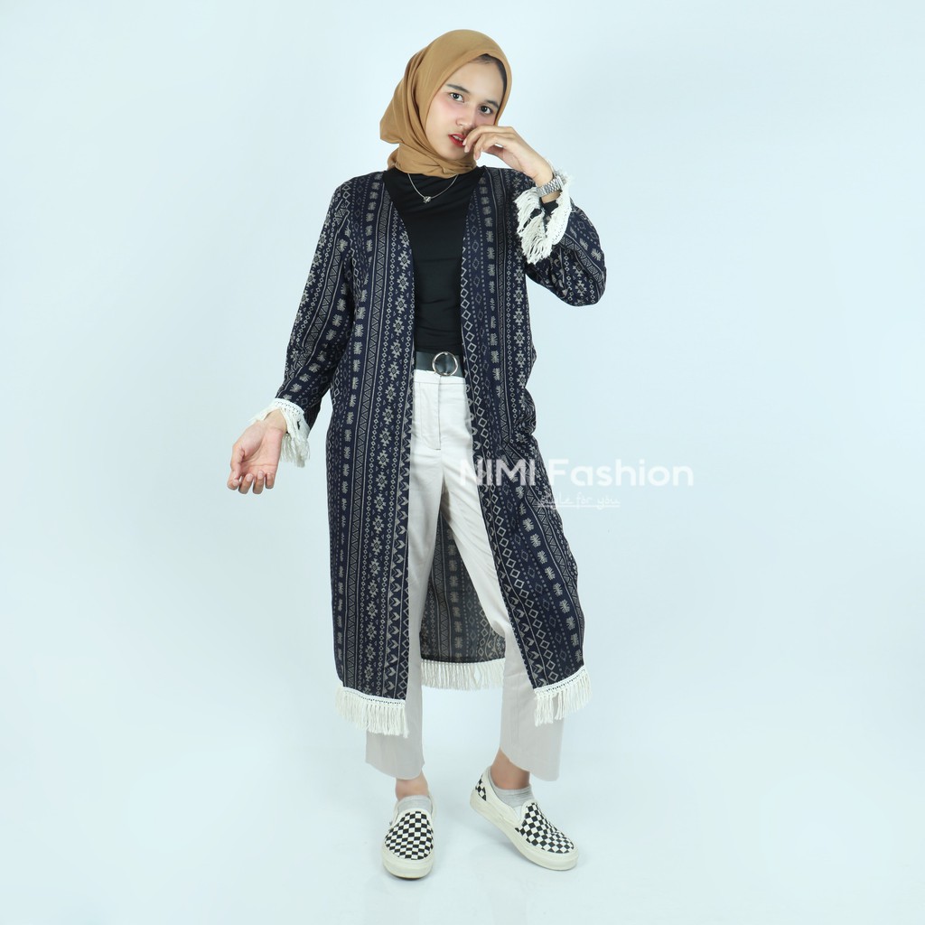 NIMI FASHION CARDIGAN WANITA PANJANG / OUTERS WANITA / CARDIGAN MURAH / CARDIGAN RUMBAI BEST SELLER