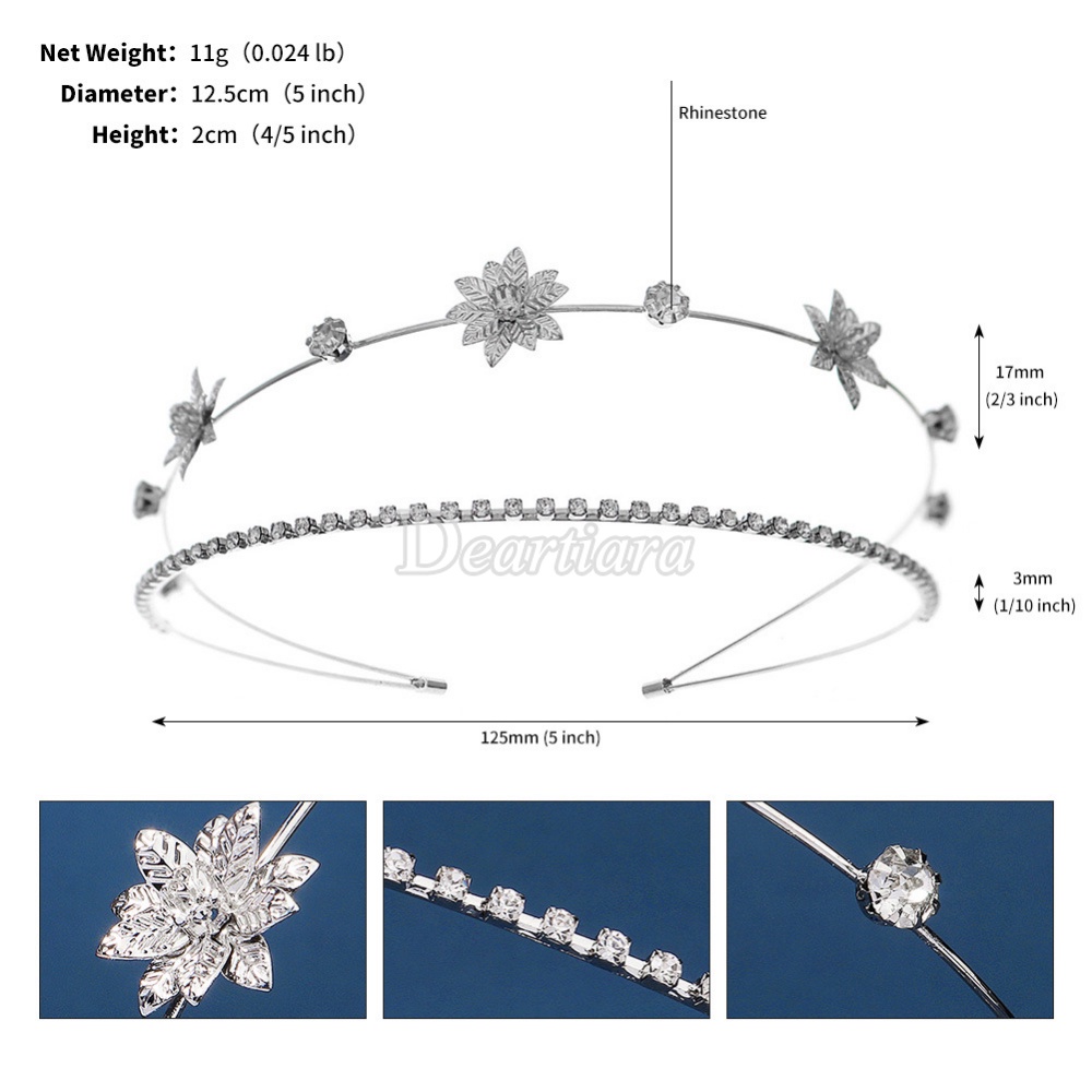 Bando Rambut Bahan Metal Desain Bunga Hias Berlian Imitasi Untuk Pengantin Wanita