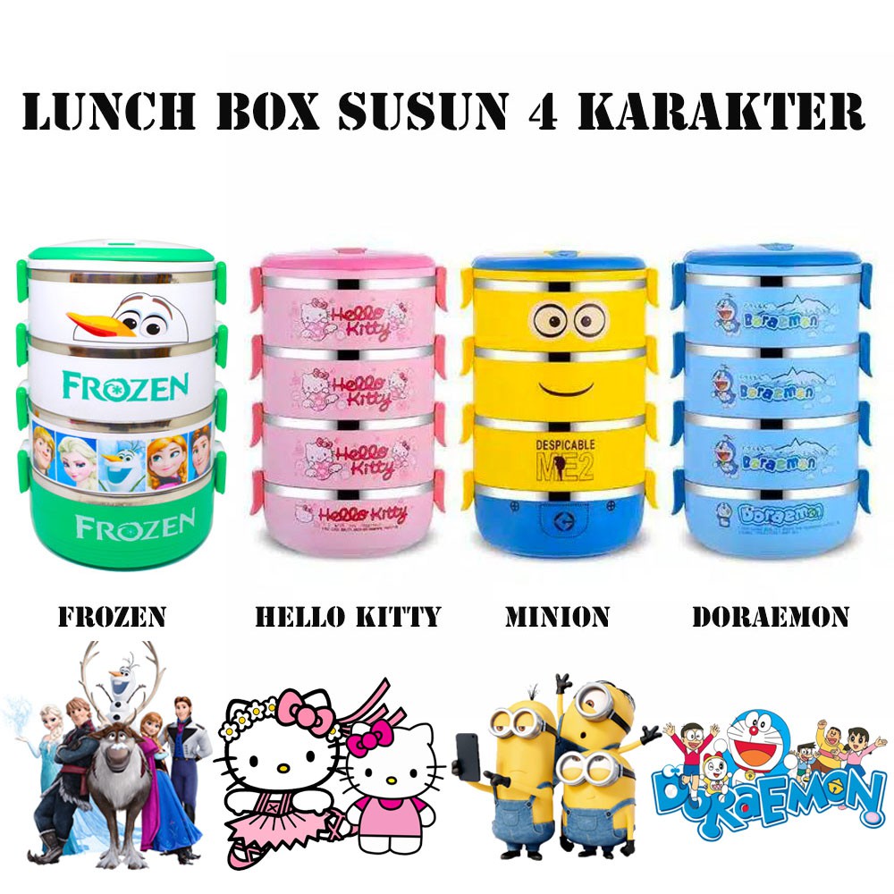 Lunch box Susun 4 karakter Motif stainless steel