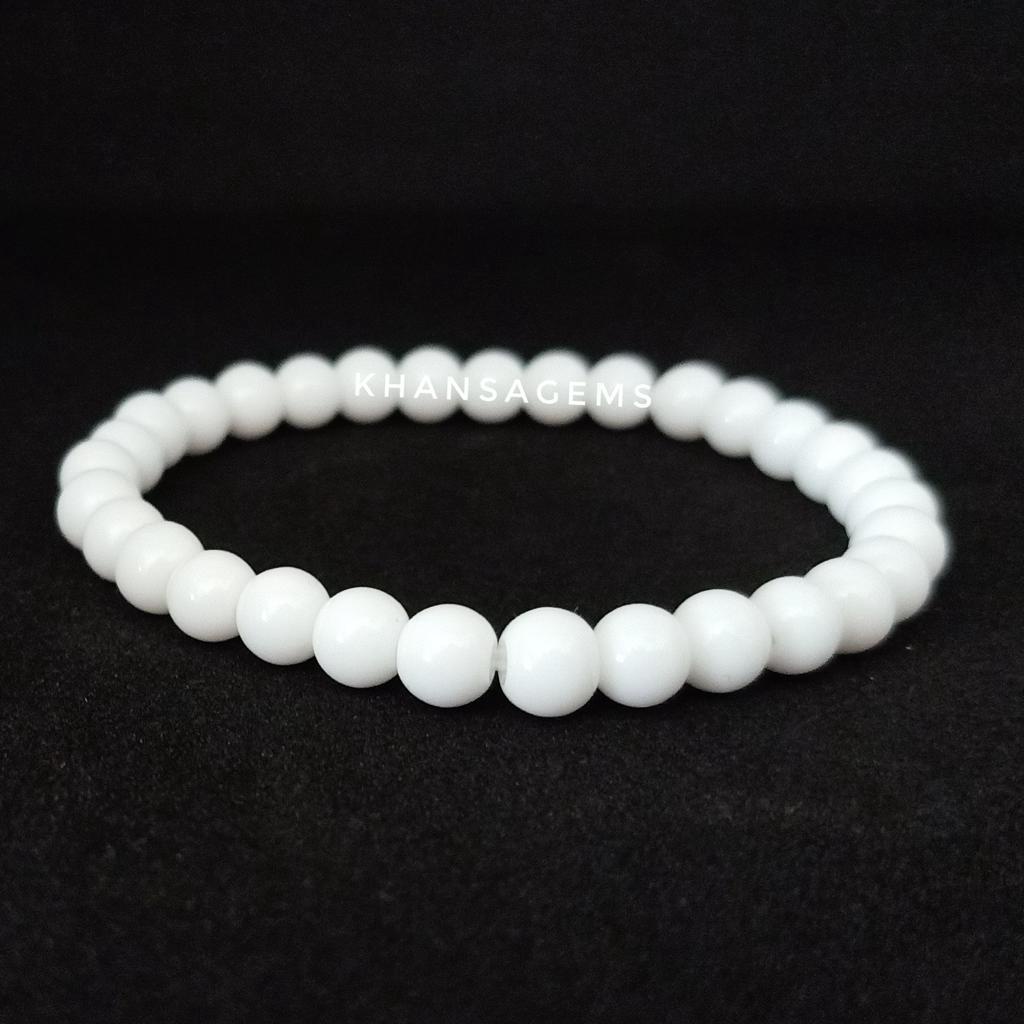 Gelang Tasbih Batu Giok Putih Dim 6 Mm Model Tali elastis