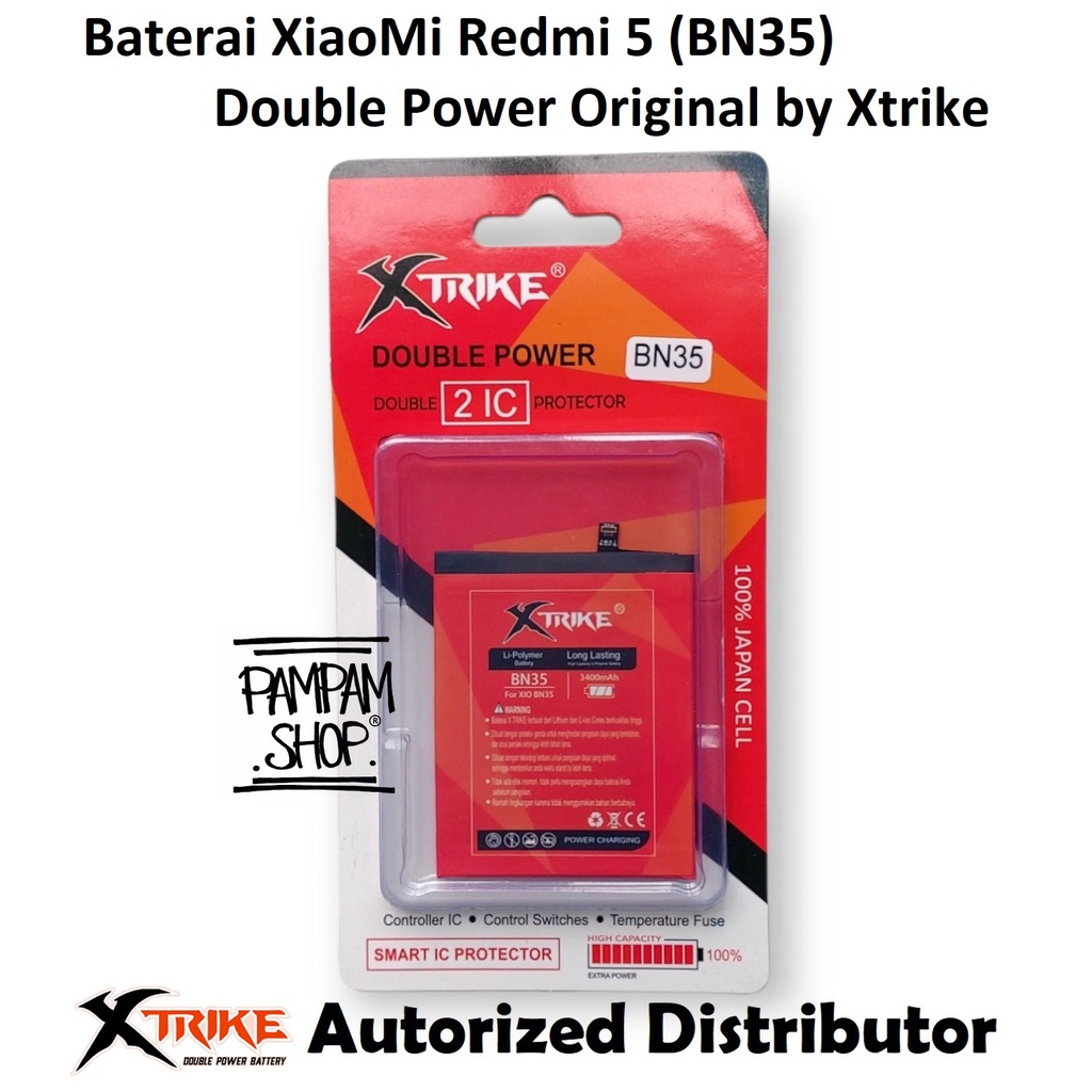 Baterai XTRIKE Double Power Original XiaoMi BN35 Redmi 5 Batre Batrai Battery Handphone HP Dual Ori