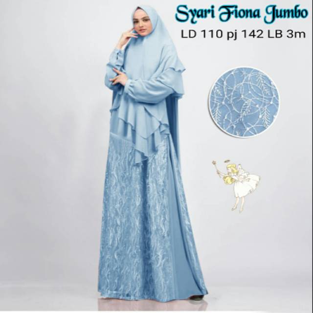 Pakaian Muslim Wanita | Set Gamis Syari Leona Brukat All Size Jumbo