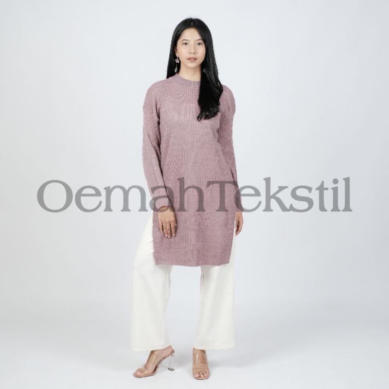 Oemah Tekstil Cardigan Rajut Tunik Wanita Polos Premium Warna Dusty Pink