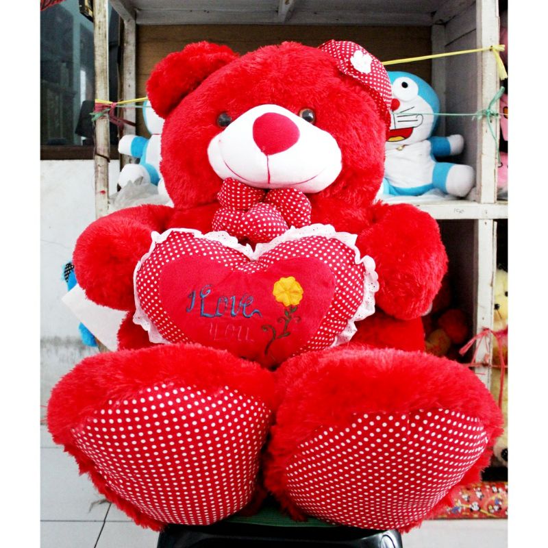 Boneka Teddy Bear Love Topi Jumbo 1.40 meter || cocok buat hadiah ultah anniversary dll