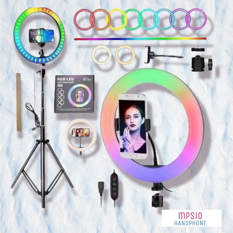 LAMPU RGB LAMPU SELFIE RING LIGHT 26cm + TRIPOD 2.1M