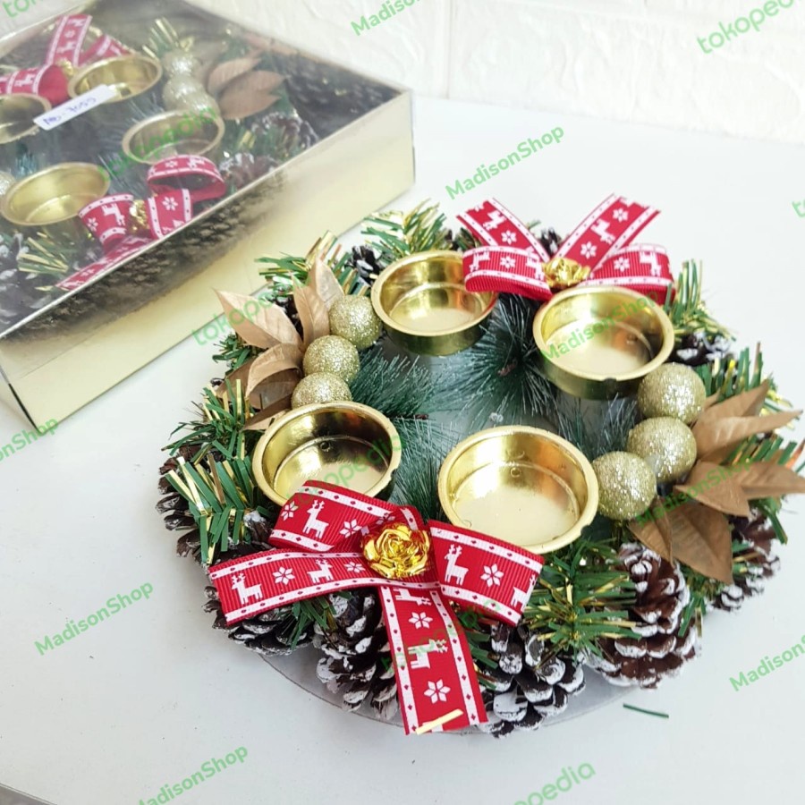 Dekorasi Tempat 4 Lilin Doa Adven Murah Hiasan Natal Kado Natal Pinus - AB 7059