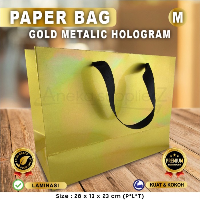 

Paper Bag Emas - Paper Bag Gold - Paper Bag Hologram 28x13x23 (5 pcs)