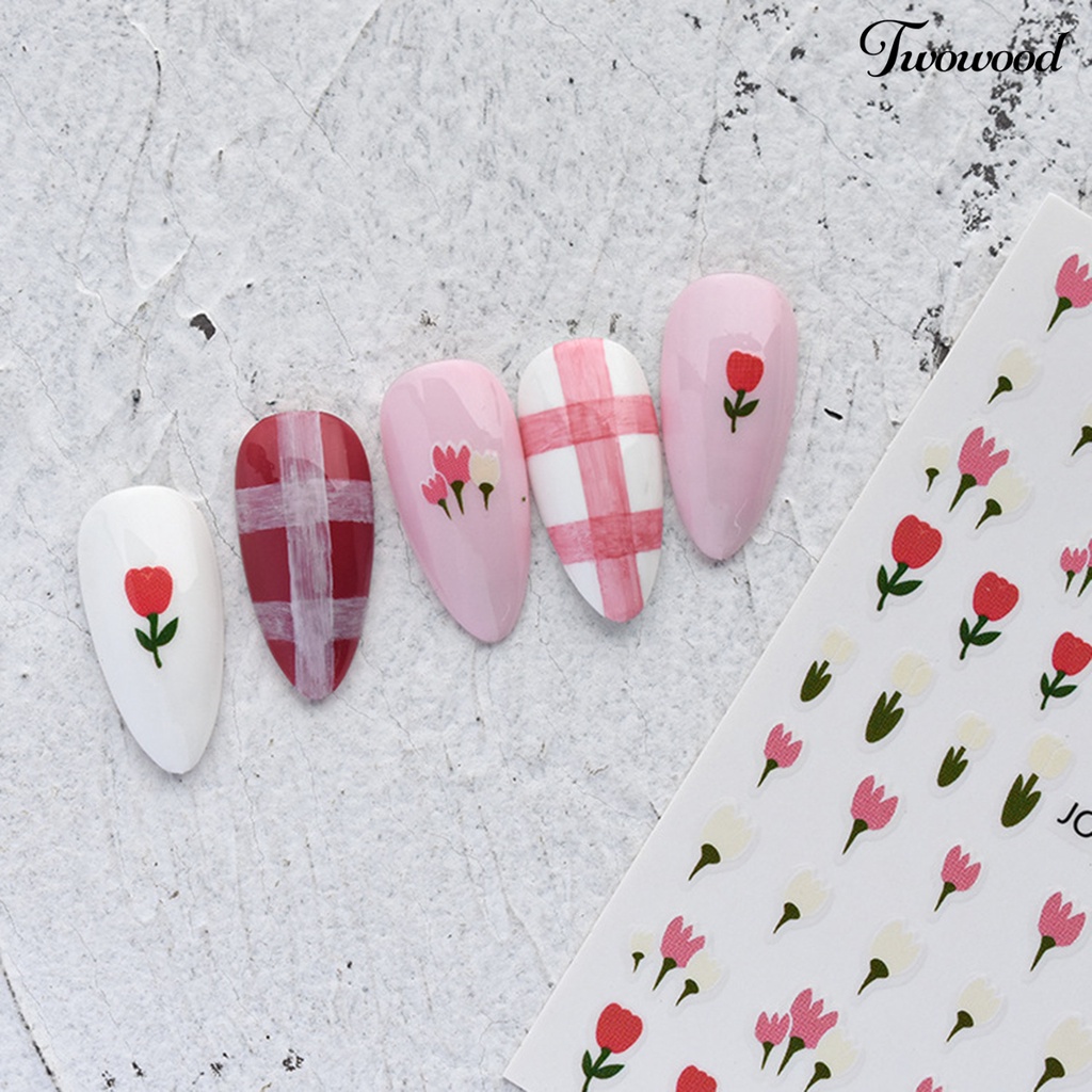 Twowood Stiker Kuku Motif Bunga Tulip Untuk Nail Art DIY