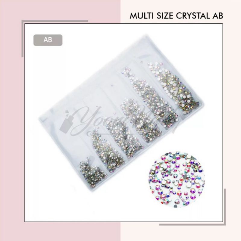 Multi size crystal AB clear rhinestones nail art campur ukuran pack