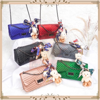 Tas Jelly Matte Salur Rantai Hitam Ukuran 21