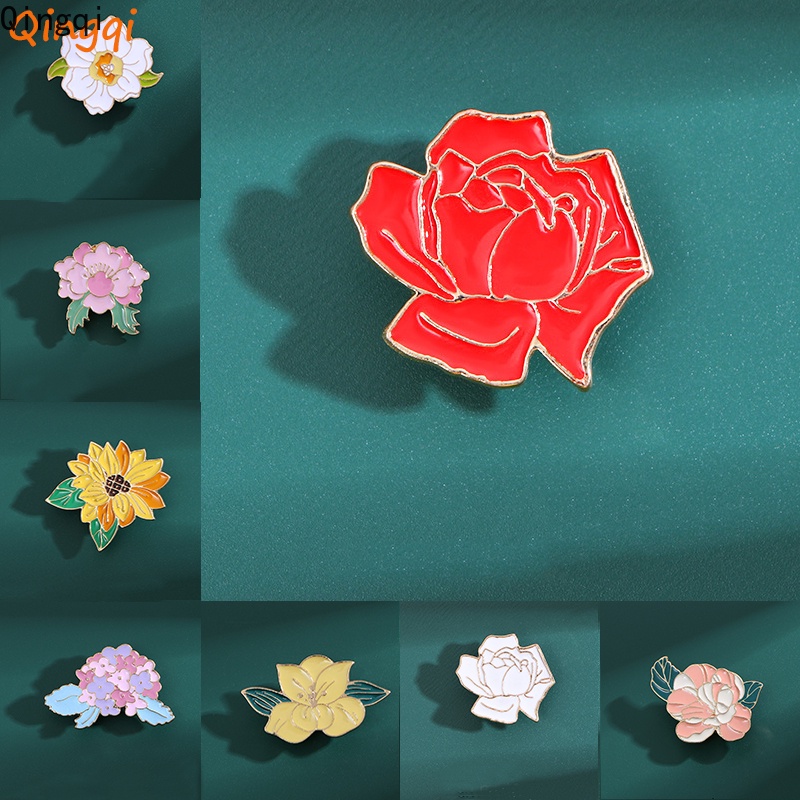 Bros Pin Enamel Bentuk Bunga Matahari Mawar Peony Camellia Untuk Pakaian