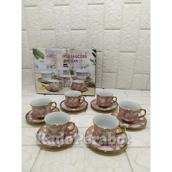 gelas set porcelain - cangkir set cantik - hadiah cangkir wedding gift