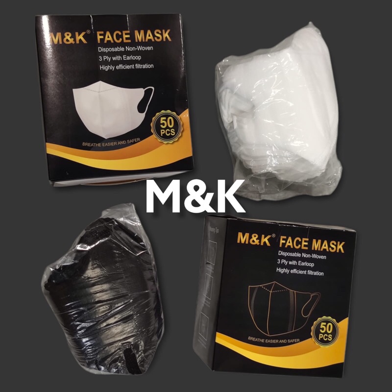 MASKER DUCKBILL 3PLY M&K MK KEMENKES HITAM DAN PUTIH ORIGINAL MURAH 10PC