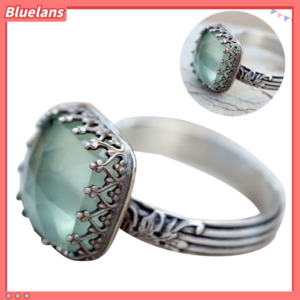 Bluelans Women Vintage Square Faux Moonstone Jewelry Banquet Cocktail Engagement Ring