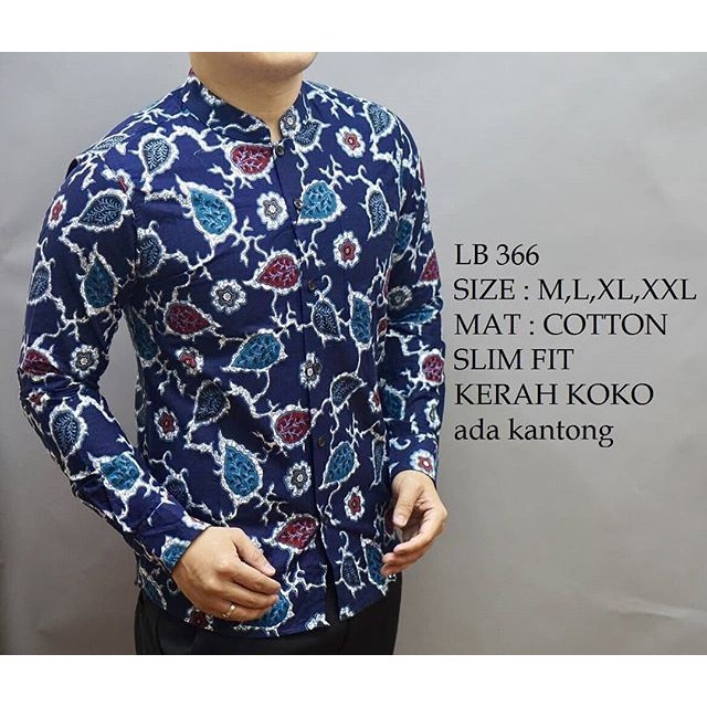 KEMEJA BATIK PRIA SLIM FIT / BAJU BATIK KOKO KEMEJA KOKO LB366