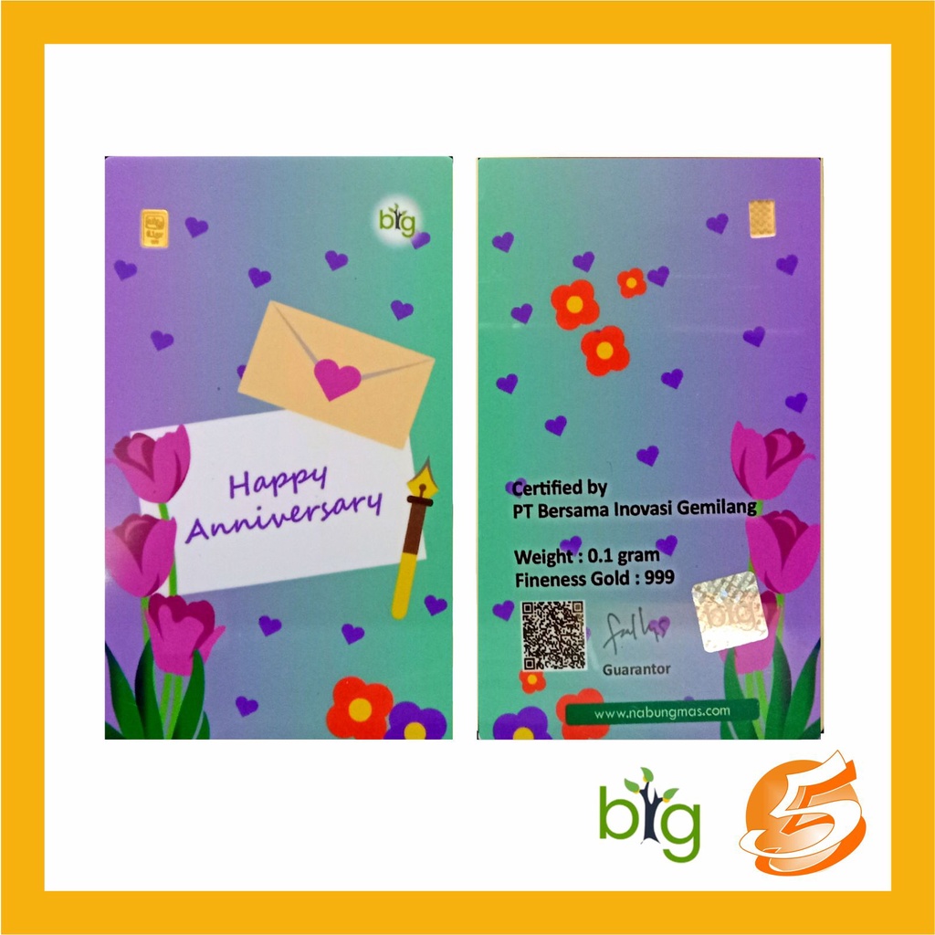 Emas Logam Mulia 0.1 gram Happy Anniversary LM BIG Murni 24k Micro Gold Hadiah Kado Gift Nikah