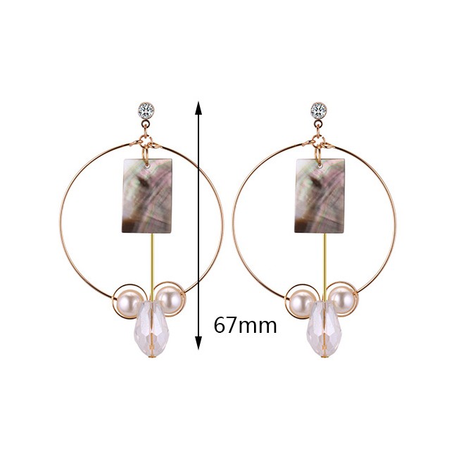 LRC Anting Tusuk Elegant Gold Color+white Beads&amp;pearls Decorated