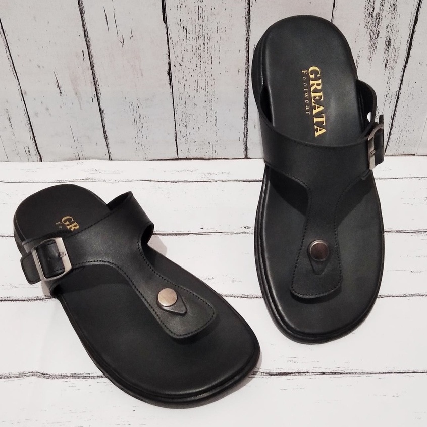 MUNSO BLACK (KULIT ASLI) |ManNeedMe x GREATA| Sandal Pria Casual Sendal Jepit ORIGINAL