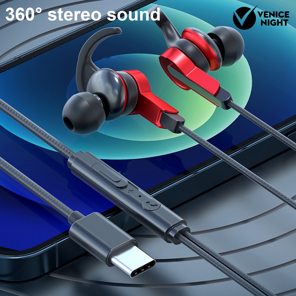 (VNEP) (Berkabel) Headset Earphone Gaming In-ear Stereo Kabel Jack 3.5mm / Tipe-C Dengan Mic Untuk Olahraga