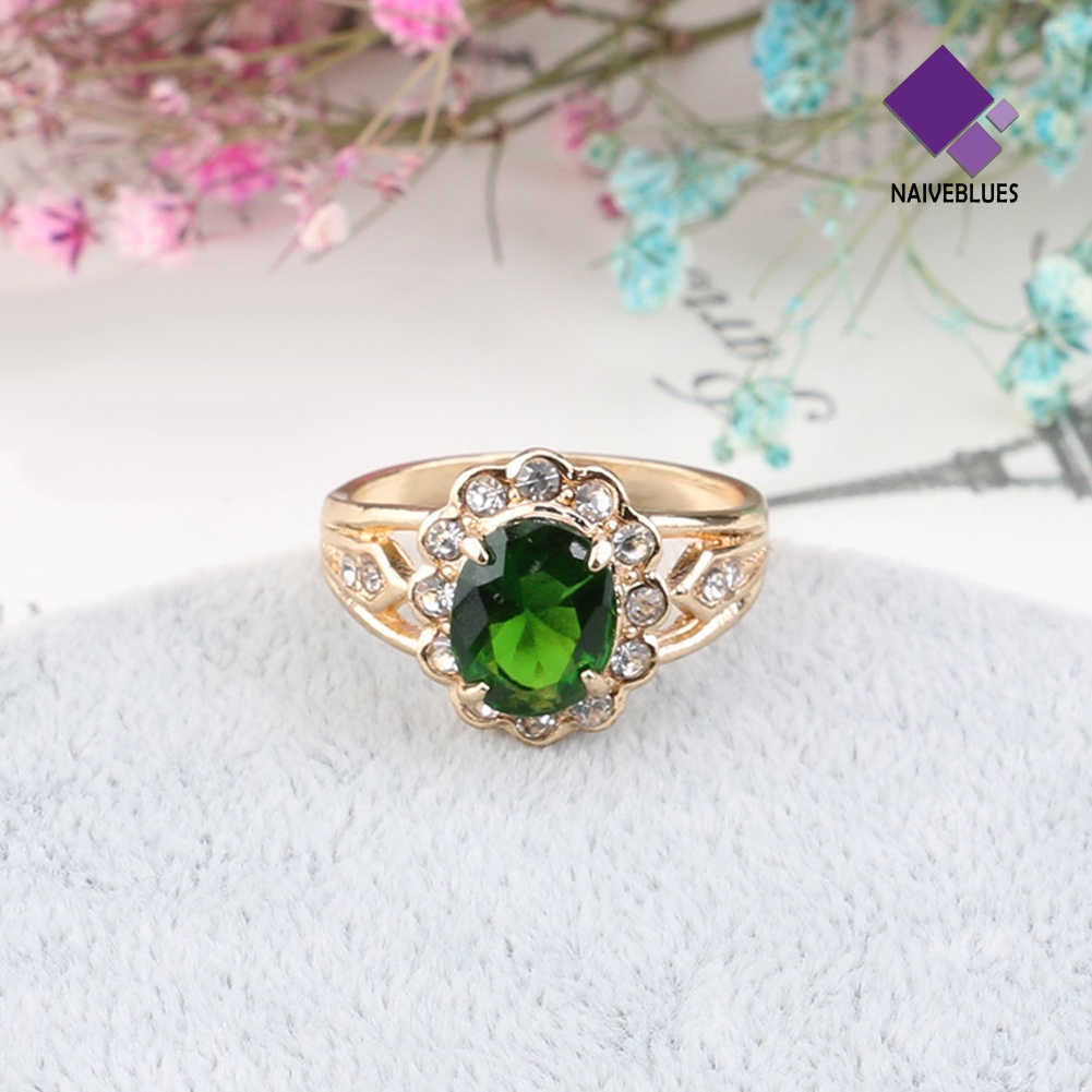 Naiveblue &gt; Cincin Vintage Aksen Emerald + Berlian Imitasi Untuk Perhiasan Wanita / Pesta / Club