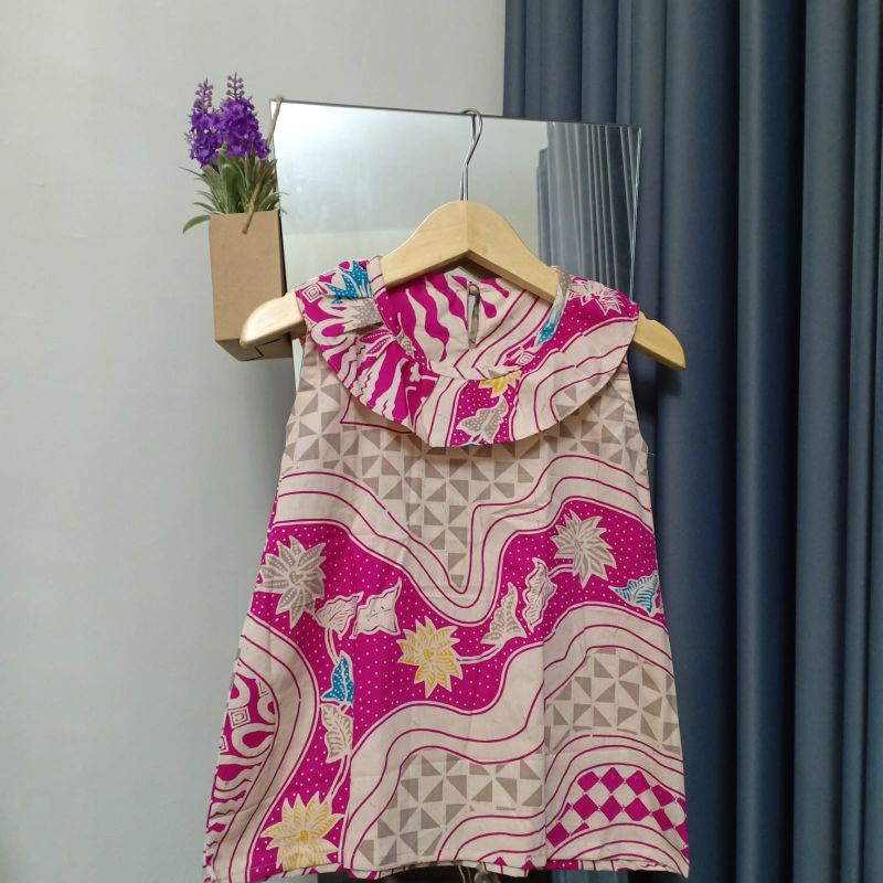 dress batik anak / baju batik anak perempuan rempel dada 1-2 tahun