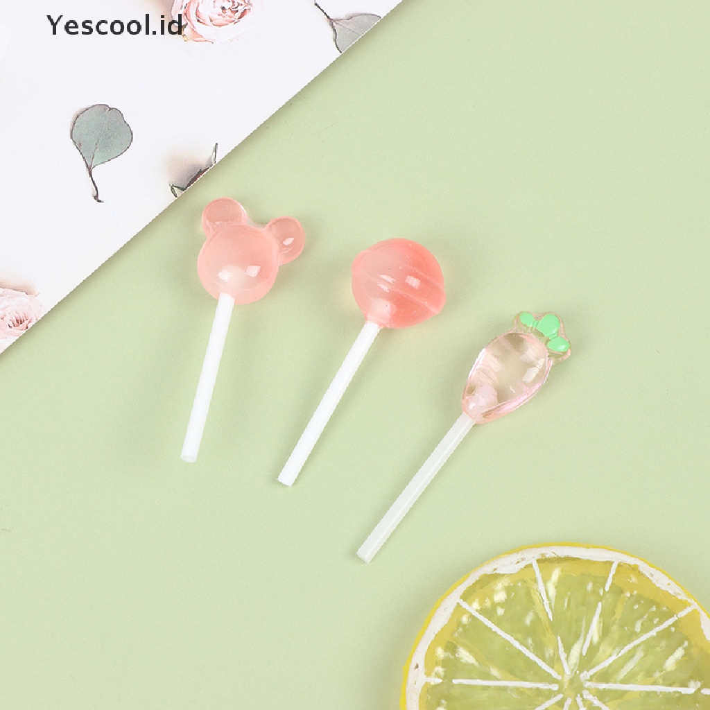 (Yescool) 5pcs / Set Mainan Lolipop Mini Bahan Resin Untuk Aksesoris Rumah Boneka