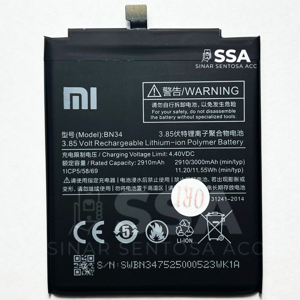 Baterai Original 100% Xiaomi Redmi 5A BN34 BN 34 Batu Batre Batrai Xiao Mi 5 A Garansi Awet HP ORI