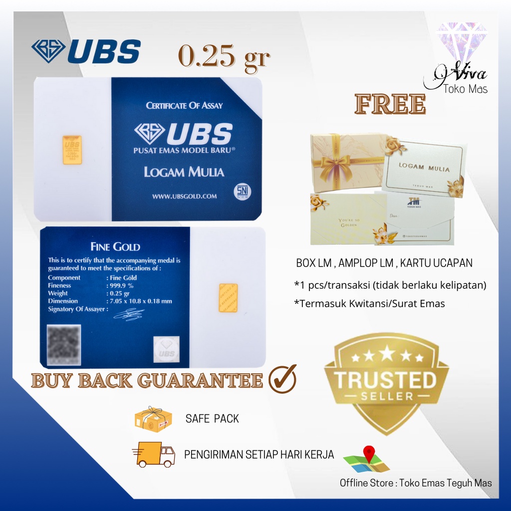 LOGAM MULIA UBS 0,25 GRAM EMAS 999,9 %