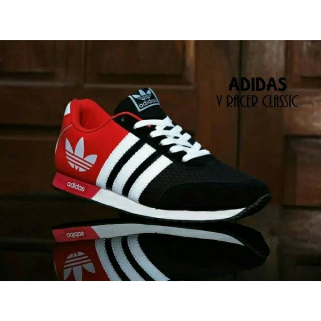 Sepatu Pria Adidas V Racer Merah Hitam / Sport / Kets / Lari / Joging